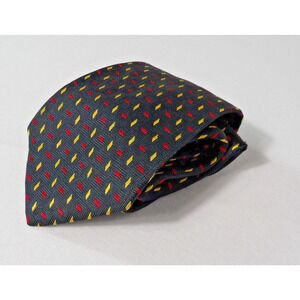 Brooks Brothers Makers Neck Tie Silk Black Yellow Red Pin Dot Woven Geometric